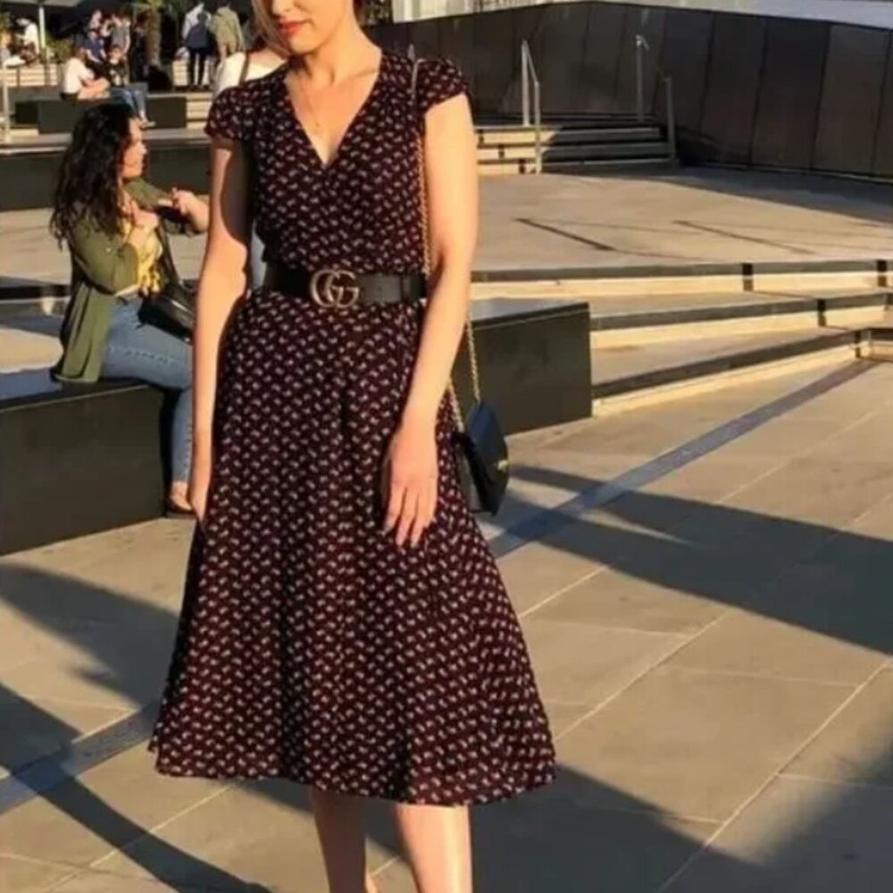 Black Polka Dot Wrap Midi Dress - Picture 3 of 4